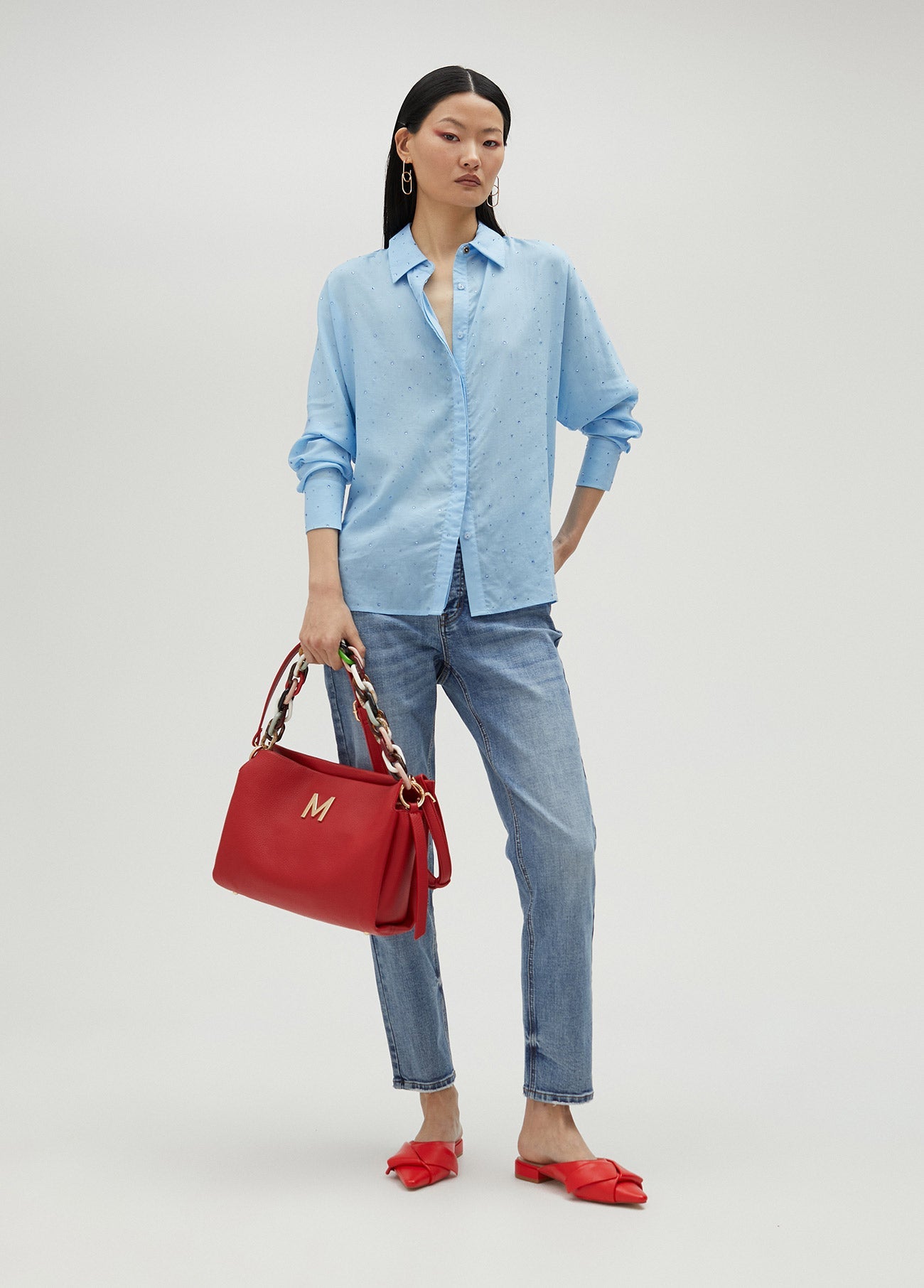 Shirt with rhinestone detail