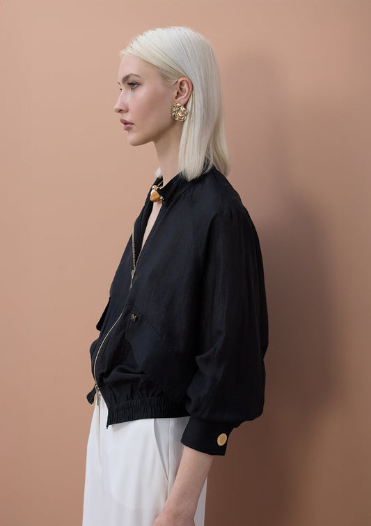 Bomber Jacket with Raglan Sleeves and Pockets