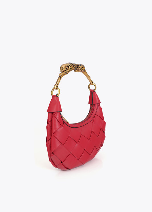 Braided Half Moon Bag Leopard Handle