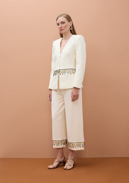 Cropped Pants with Multicolor Stones