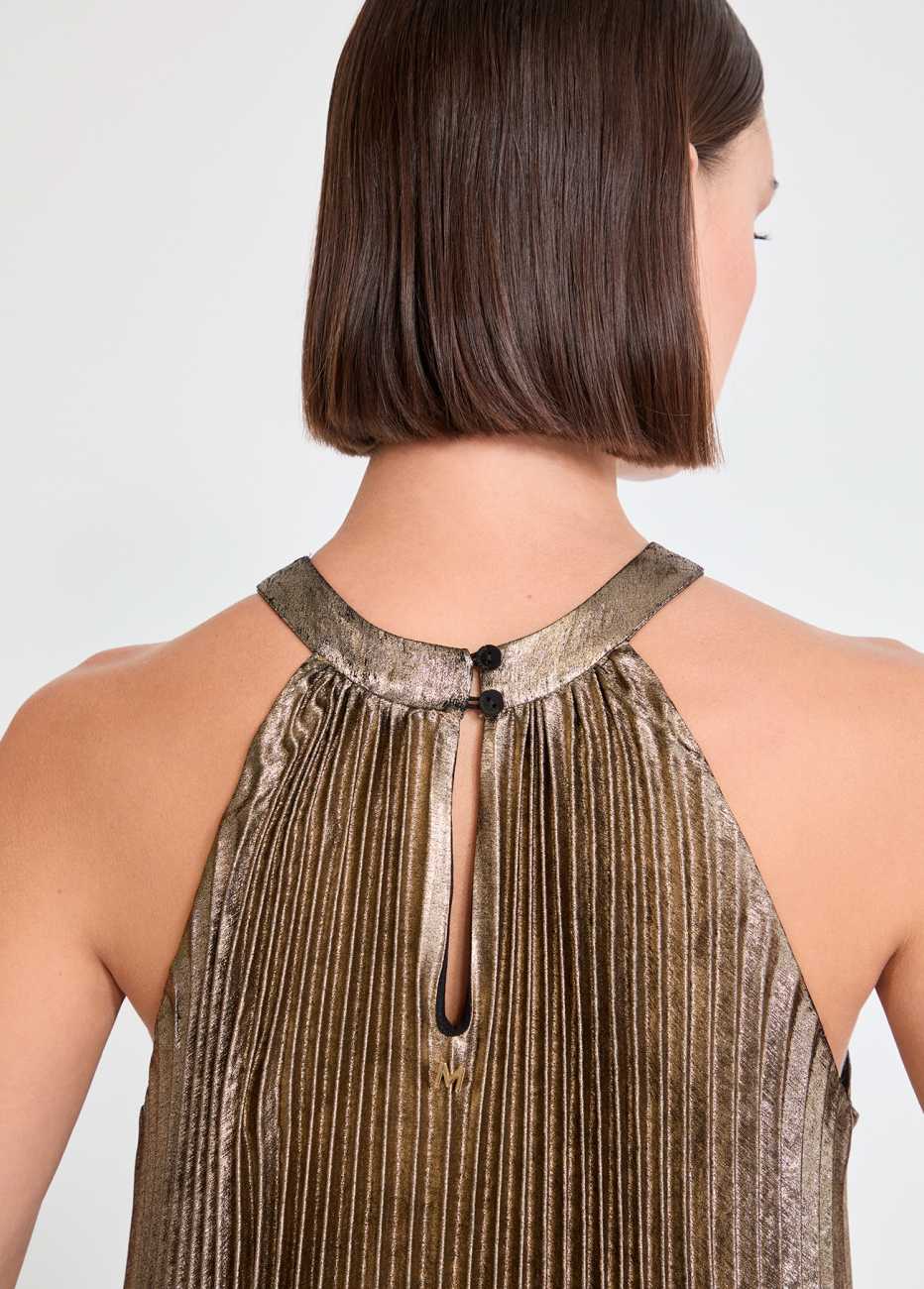 Gold Pleated Halter Dress