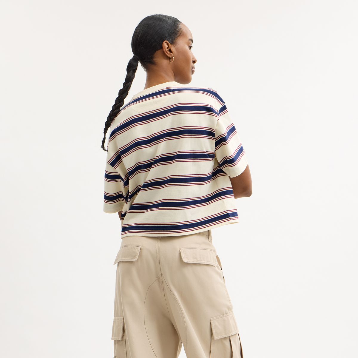 CAH60-Cursive Coach Striped Cropped T-Shirt-Cream Multi