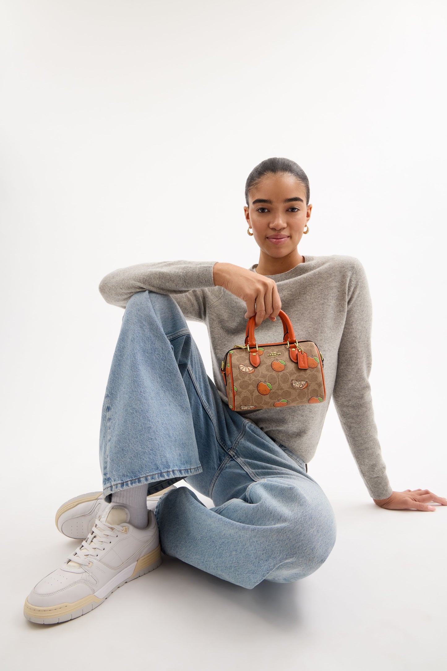 CAL18-Mini Rowan Crossbody Bag In Signature Canvas With Orange Print-Im/Tan Multi