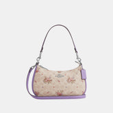 CAL37-TERI SHOULDER BAG IN SIGNATURE CANVAS WITH FLORAL PRINT-SV/SAND MULTI