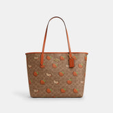 CAL74-City Tote Bag In Signature Canvas With Orange Print-Im/Tan Multi