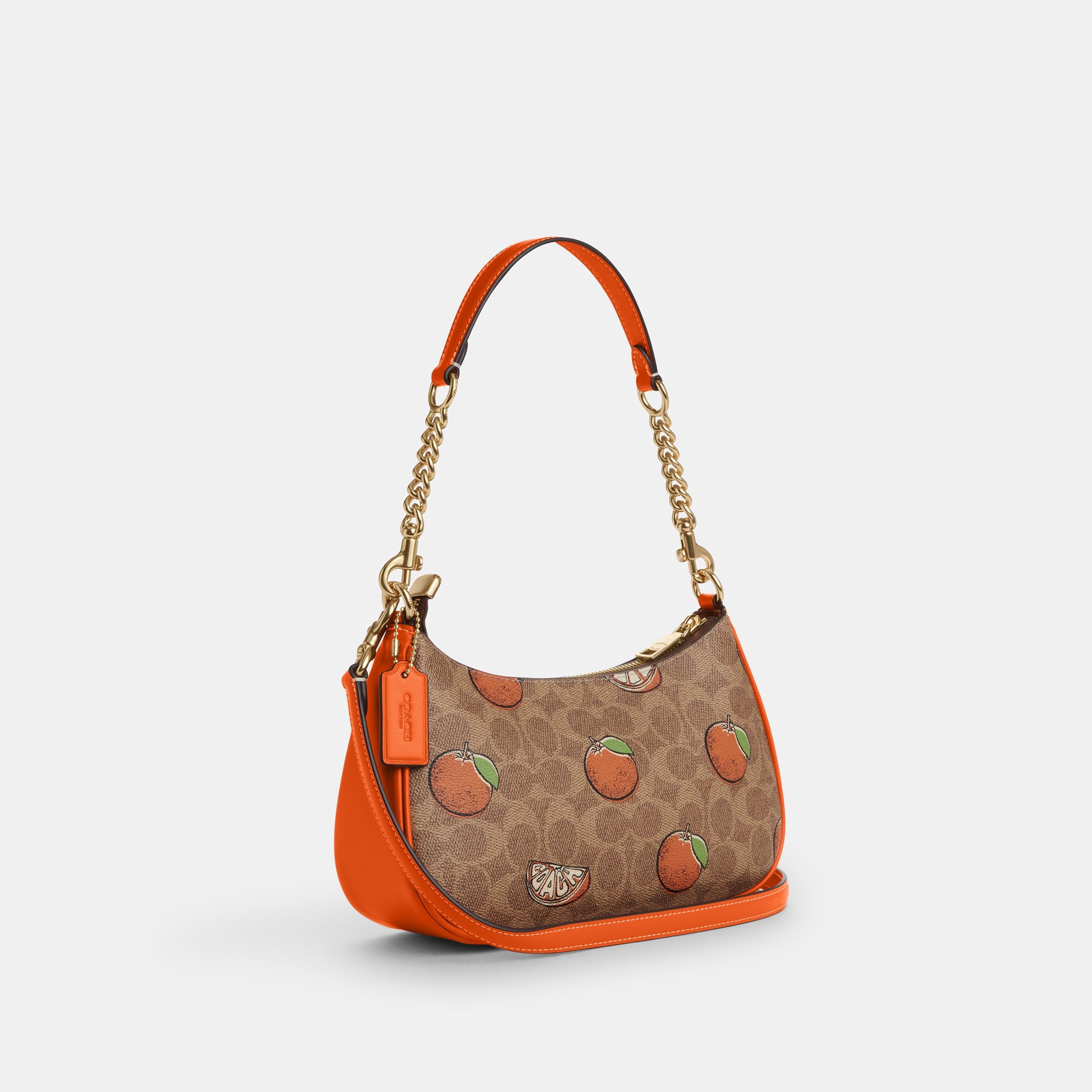 CAL80-Teri Shoulder Bag In Signature Canvas With Orange Print-Im/Tan Multi