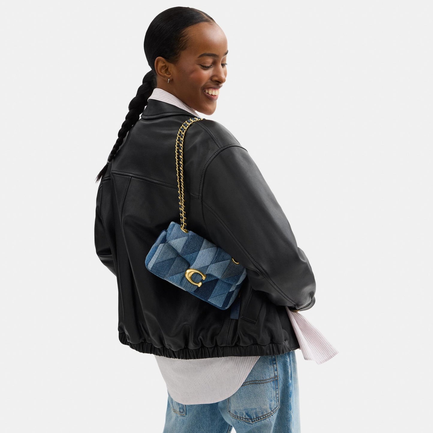 CAM93-TABBY SHOULDER BAG 20 WITH PATCHWORK QUILTING-B4/DENIM MULTI