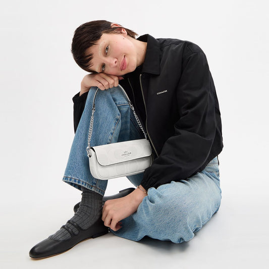 CAN70-Hailey Flap Bag In Signature Canvas-Sv/White/Chalk