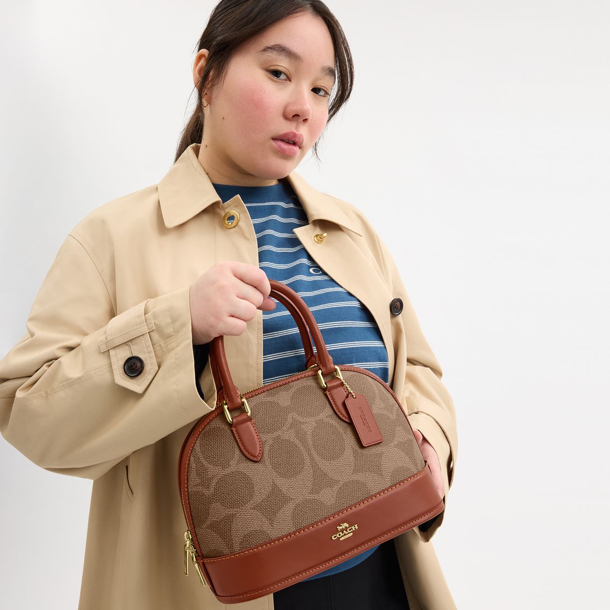CAS19-Sabrina Satchel Bag In Signature Canvas-Im/Tan/Caramel