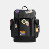 CBF04-Hitch Backpack In Signature Canvas With Patches-Charcoal Multi