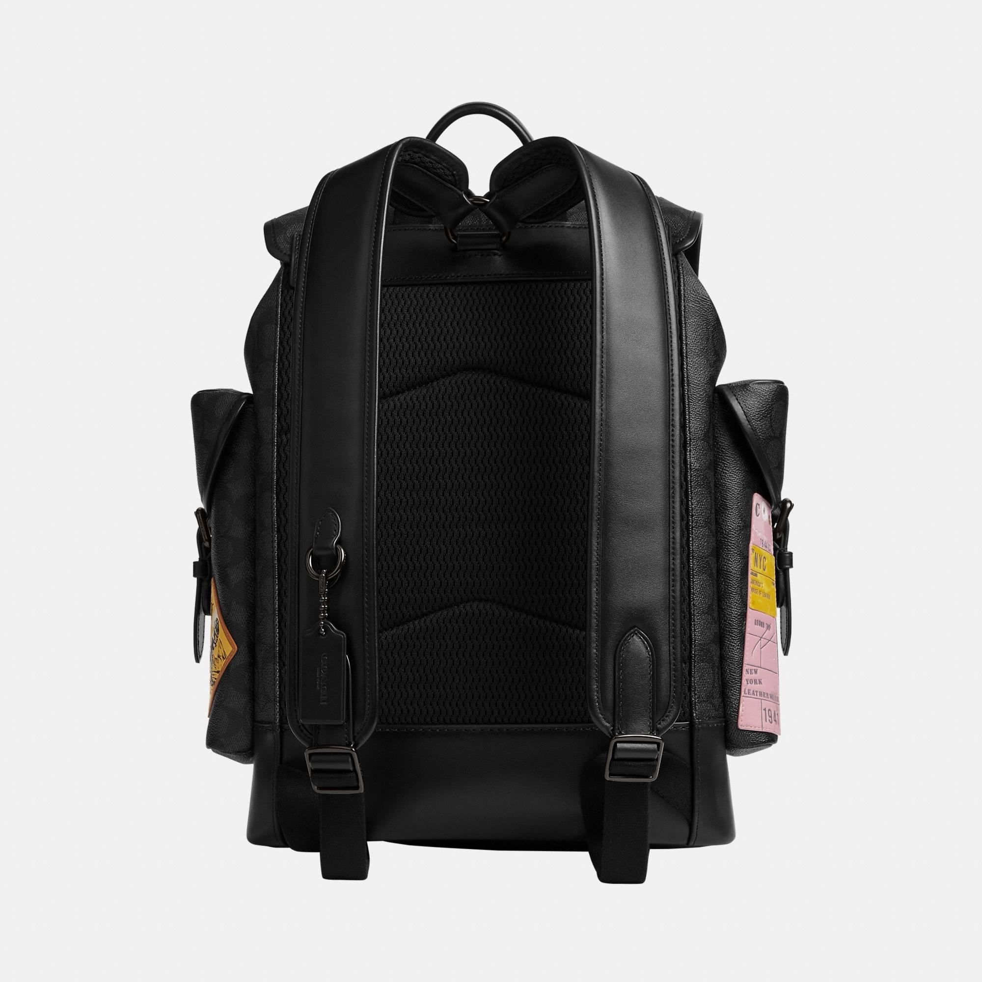 CBF04-Hitch Backpack In Signature Canvas With Patches-Charcoal Multi