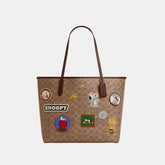 CBJ91-Coach X Peanuts City Tote In Signature Canvas With Patches-Im/Tan/Brown Multi