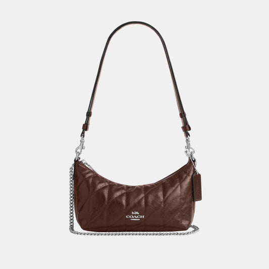 CDZ88-Caitlin Shoulder Bag in Glazed Leather with Quilting-Sv/Maple
