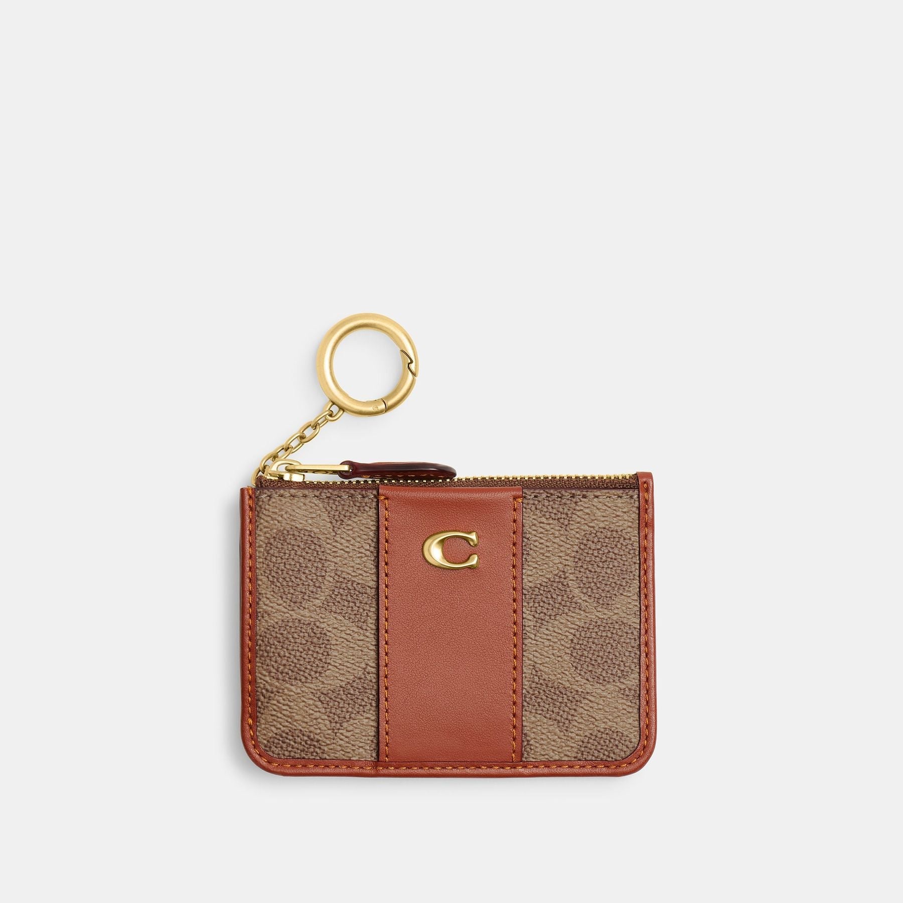 CI185-ESSENTIAL MINI ID CARD CASE IN SIGNATURE CANVAS-B4/Tan Caramel