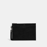 CJ798-Pouch Wristlet In Crossgrain Leather With Signature Canvas Interior-Black