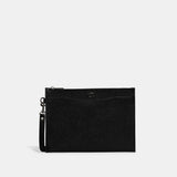 CJ798-Pouch Wristlet In Crossgrain Leather With Signature Canvas Interior-Black