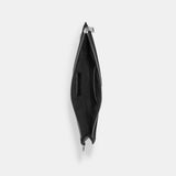 CJ798-Pouch Wristlet In Crossgrain Leather With Signature Canvas Interior-Black