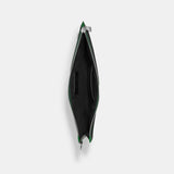 CJ798-Pouch Wristlet In Crossgrain Leather With Signature Canvas Interior-Green