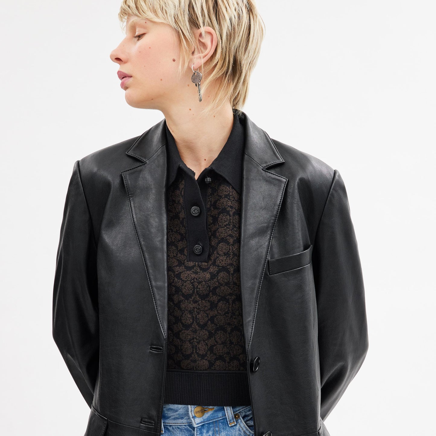 CQ220-Leather Blazer-Black