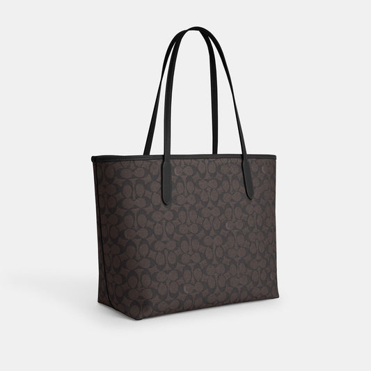 CV976-CITY TOTE BAG IN SIGNATURE CANVAS-IM/Walnut/Black