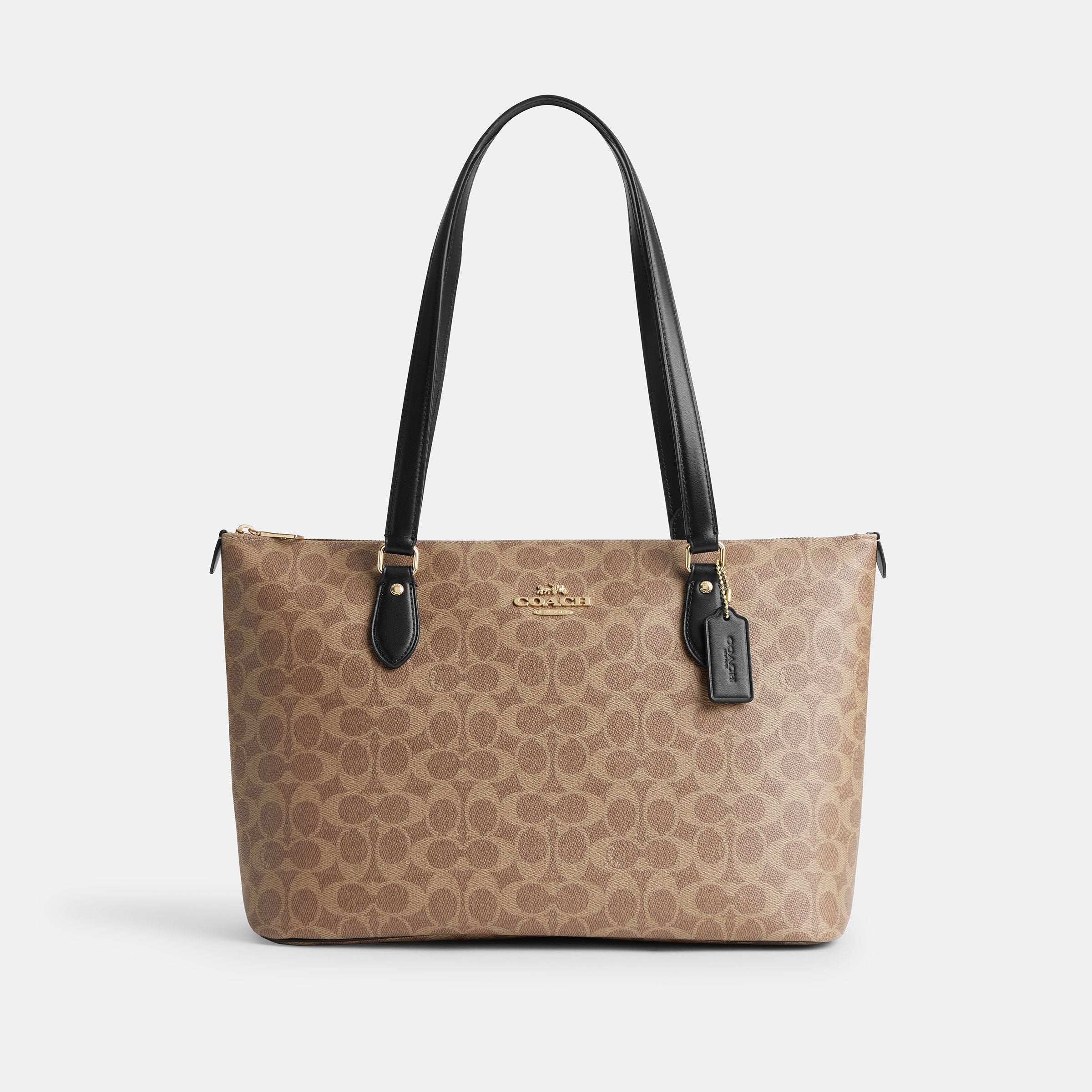 CW381-Gallery Tote Bag In Signature Canvas-Im/Tan/Black