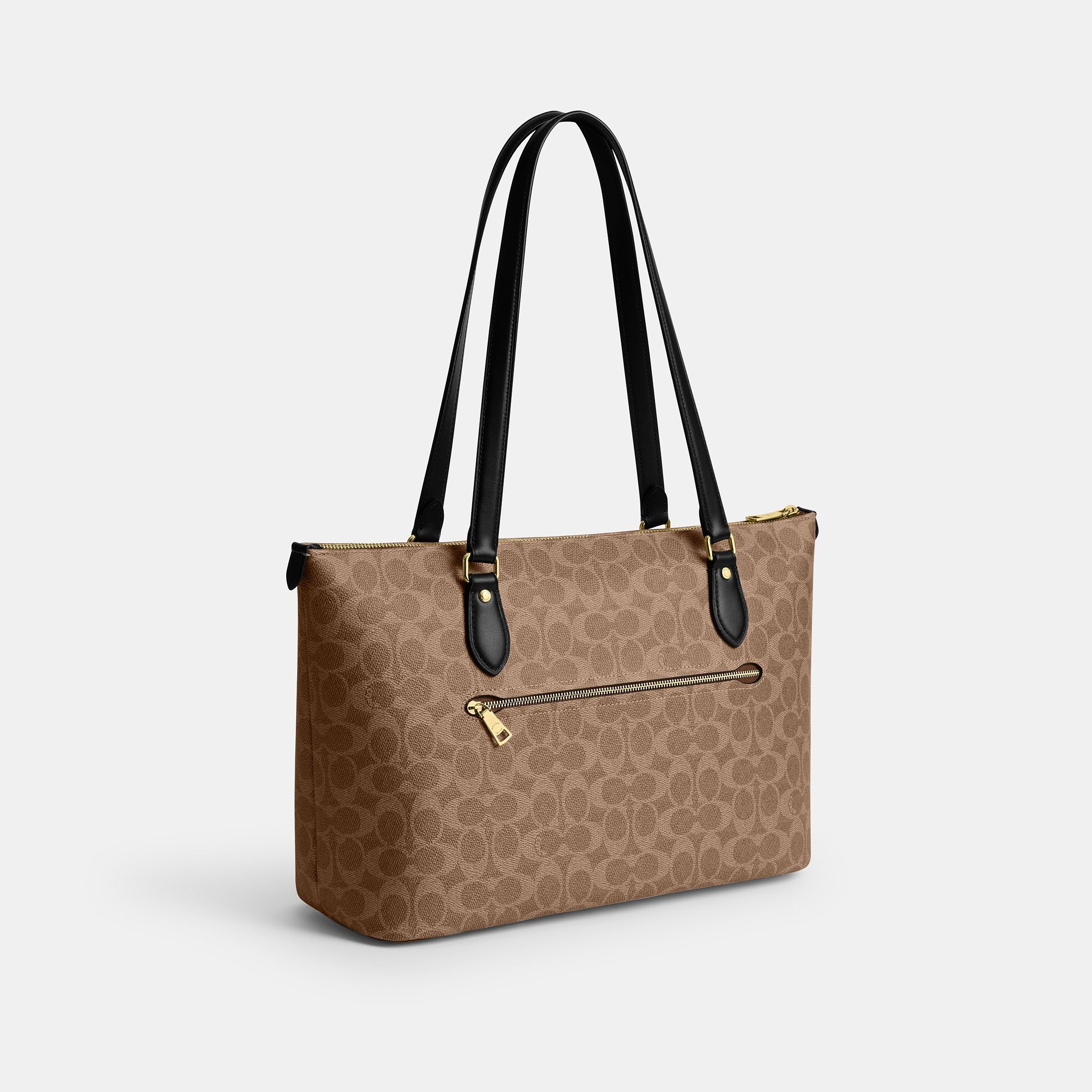 CW381-Gallery Tote Bag In Signature Canvas-Im/Tan/Black