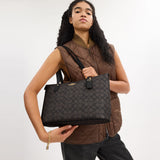 CW381-Gallery Tote Bag In Signature Canvas-Im/Walnut/Black