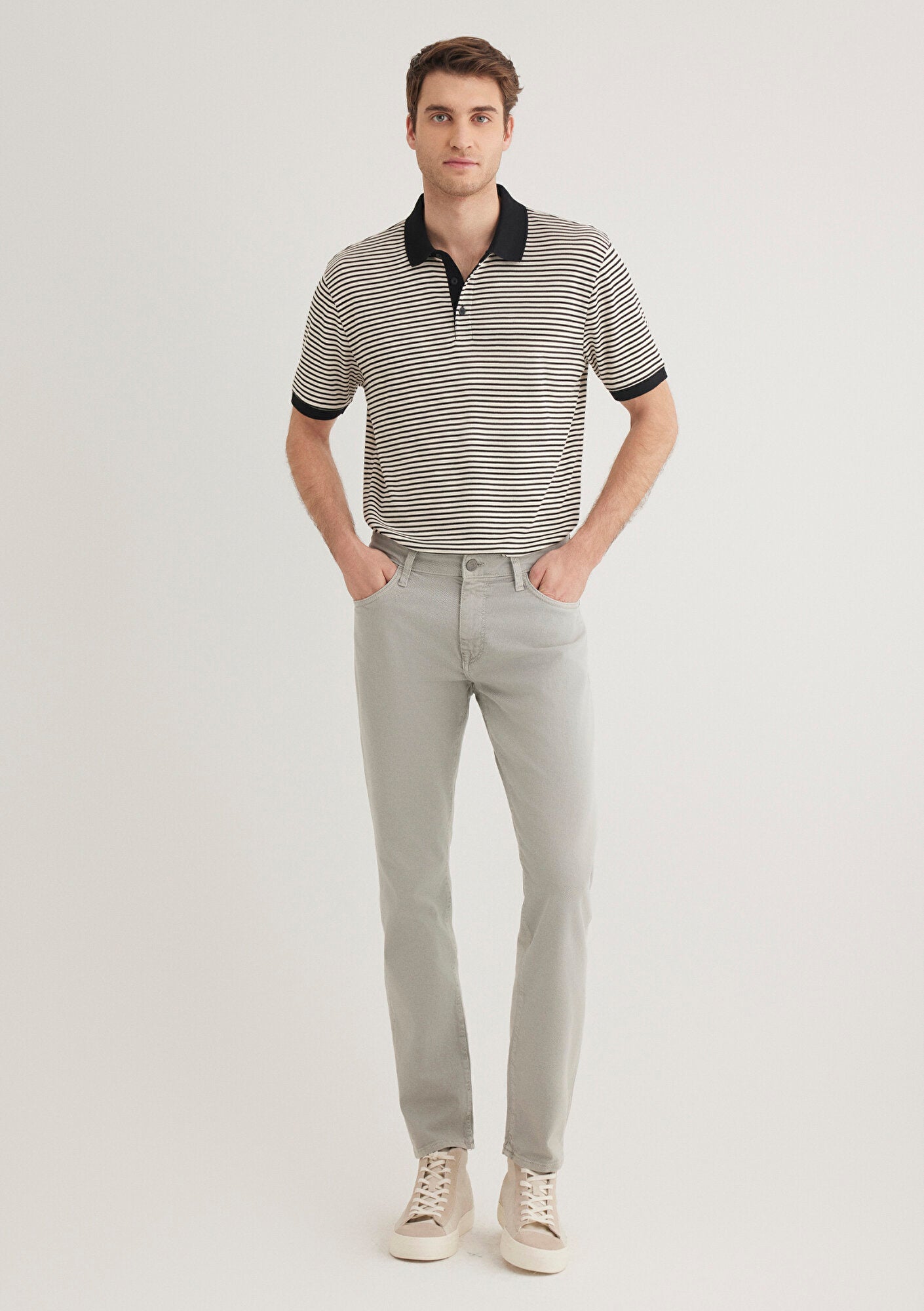 Marcus Light Grey Mavi Black Gabardin Pants