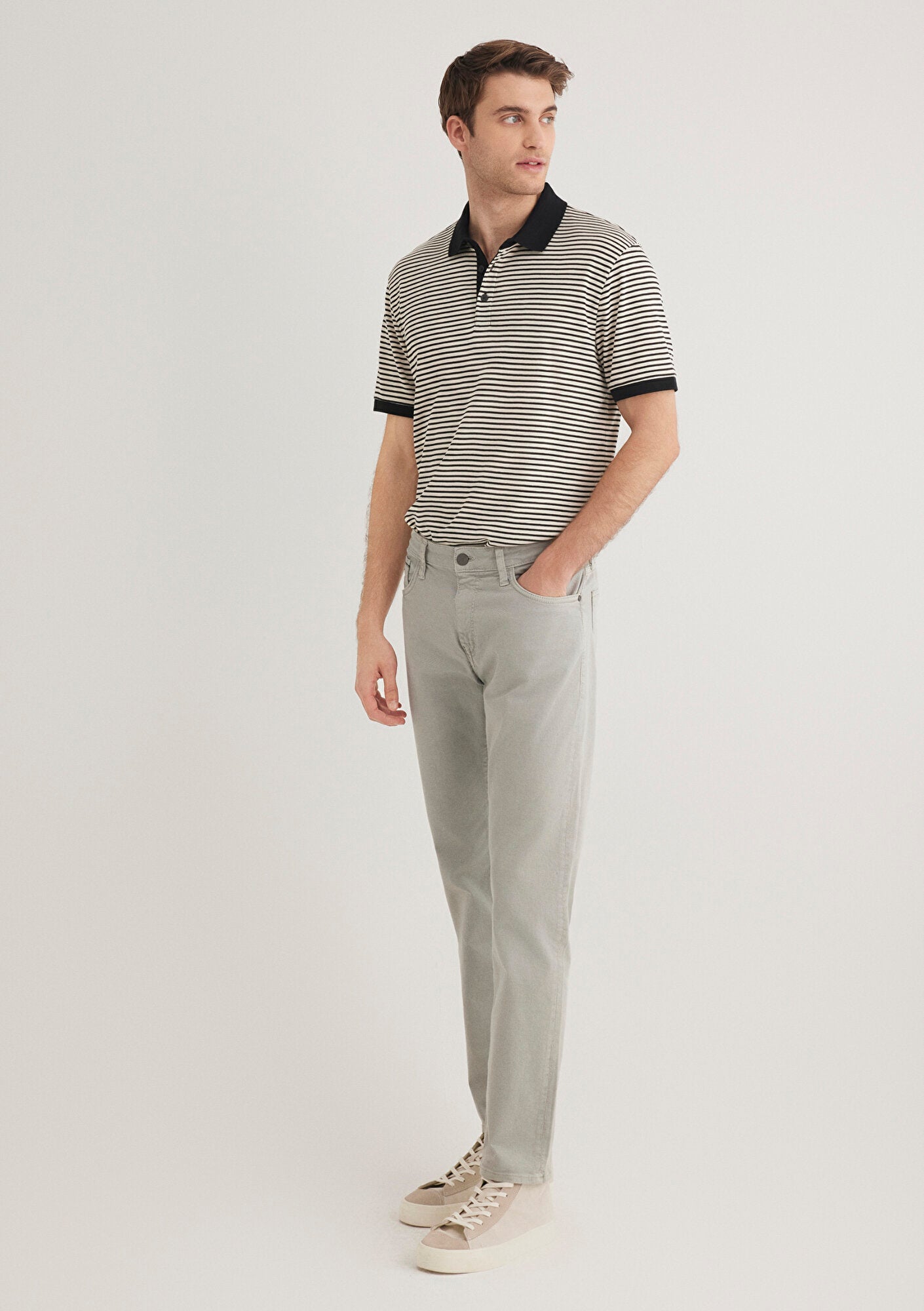 Marcus Light Grey Mavi Black Gabardin Pants