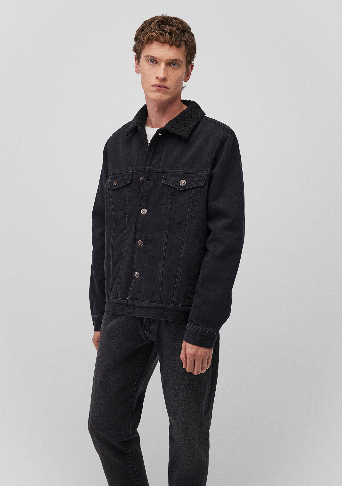 Zander Black Sherpa Classic Denim Jean Jacket