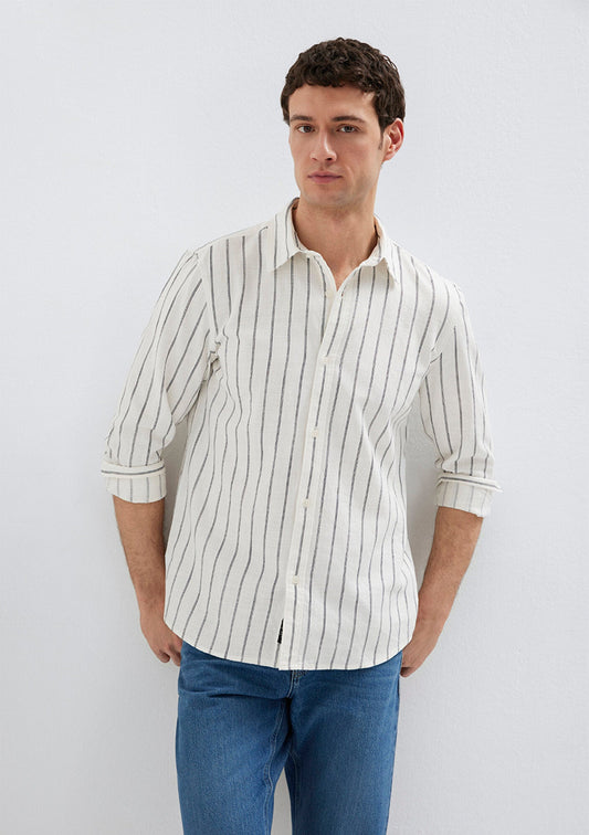 Navy Striped Linen Blend Shirt