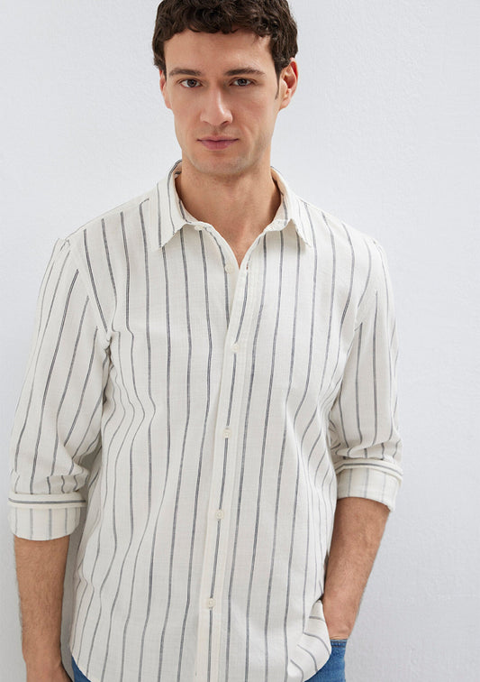Navy Striped Linen Blend Shirt