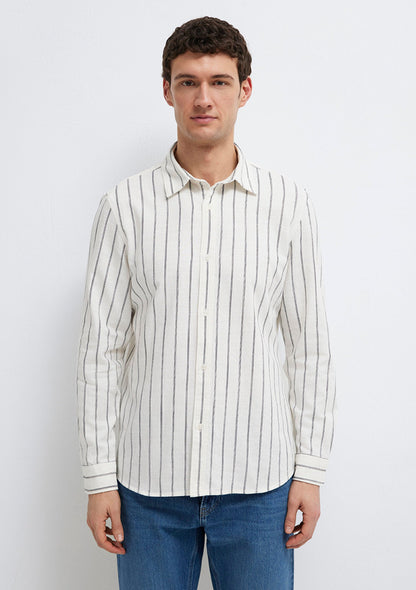 Navy Striped Linen Blend Shirt