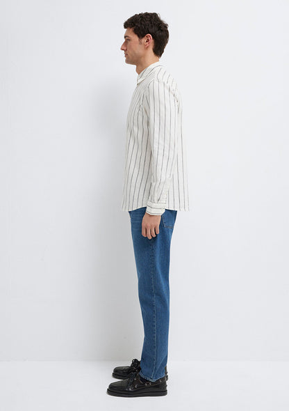 Navy Striped Linen Blend Shirt