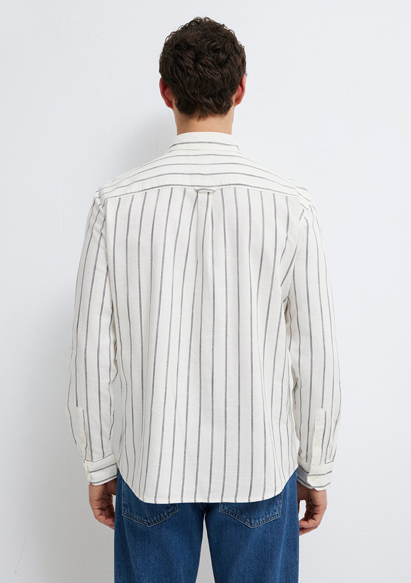 Navy Striped Linen Blend Shirt