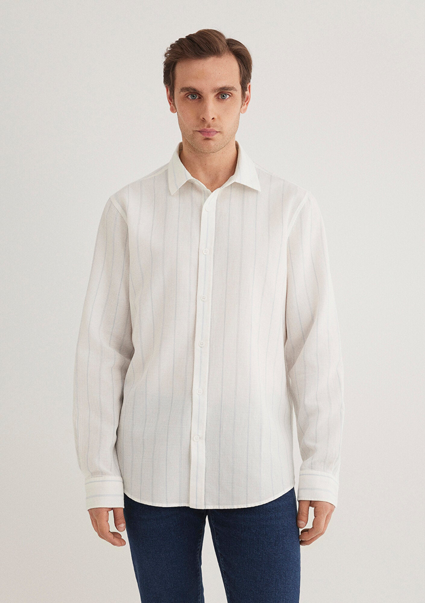 Blue Striped White Shirt