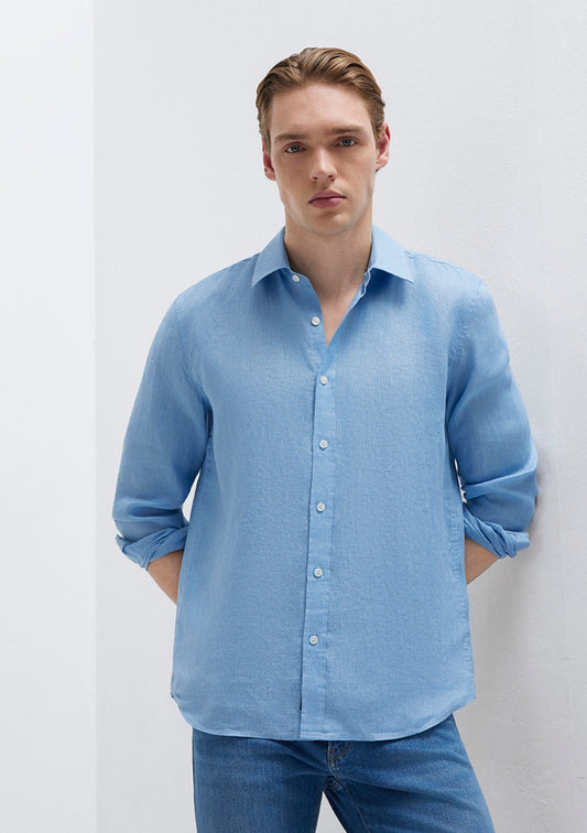 Linen Mix Blue Shirt