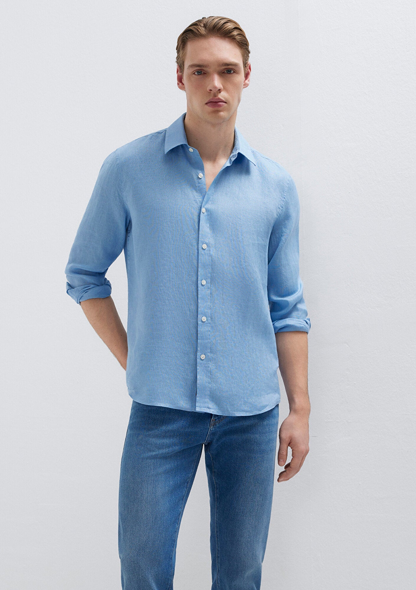 Linen Mix Blue Shirt