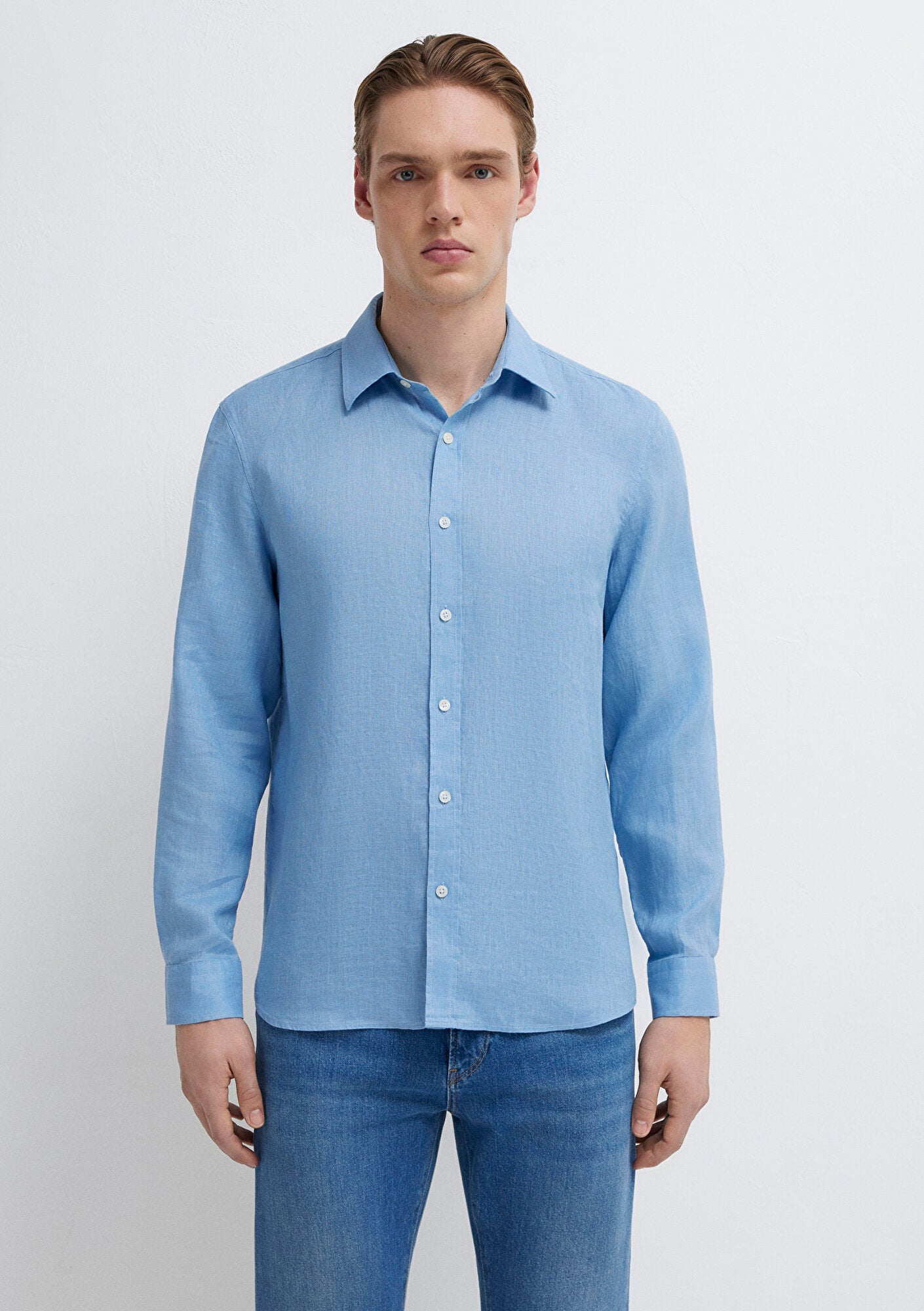 Linen Mix Blue Shirt