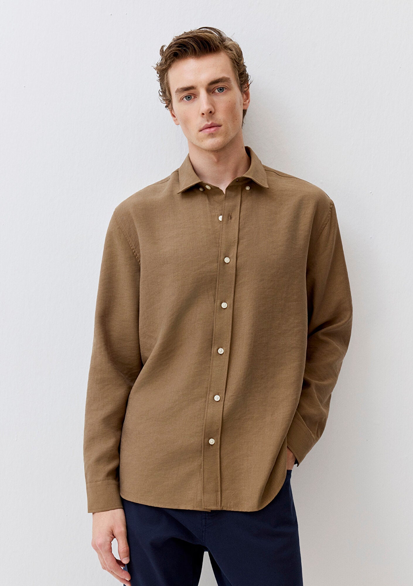 Brown Tencel TM Lyocell Mix Shirt