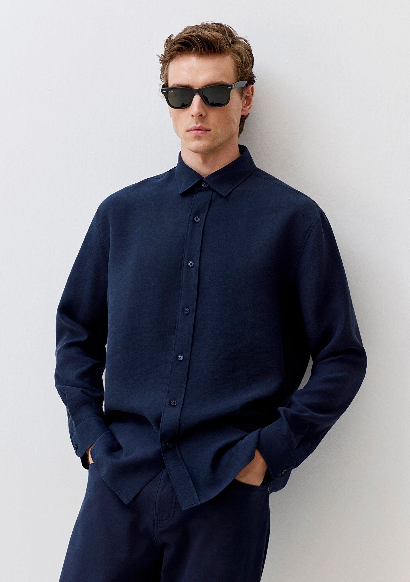 Navy Tencel TM Lyocell Mix Shirt