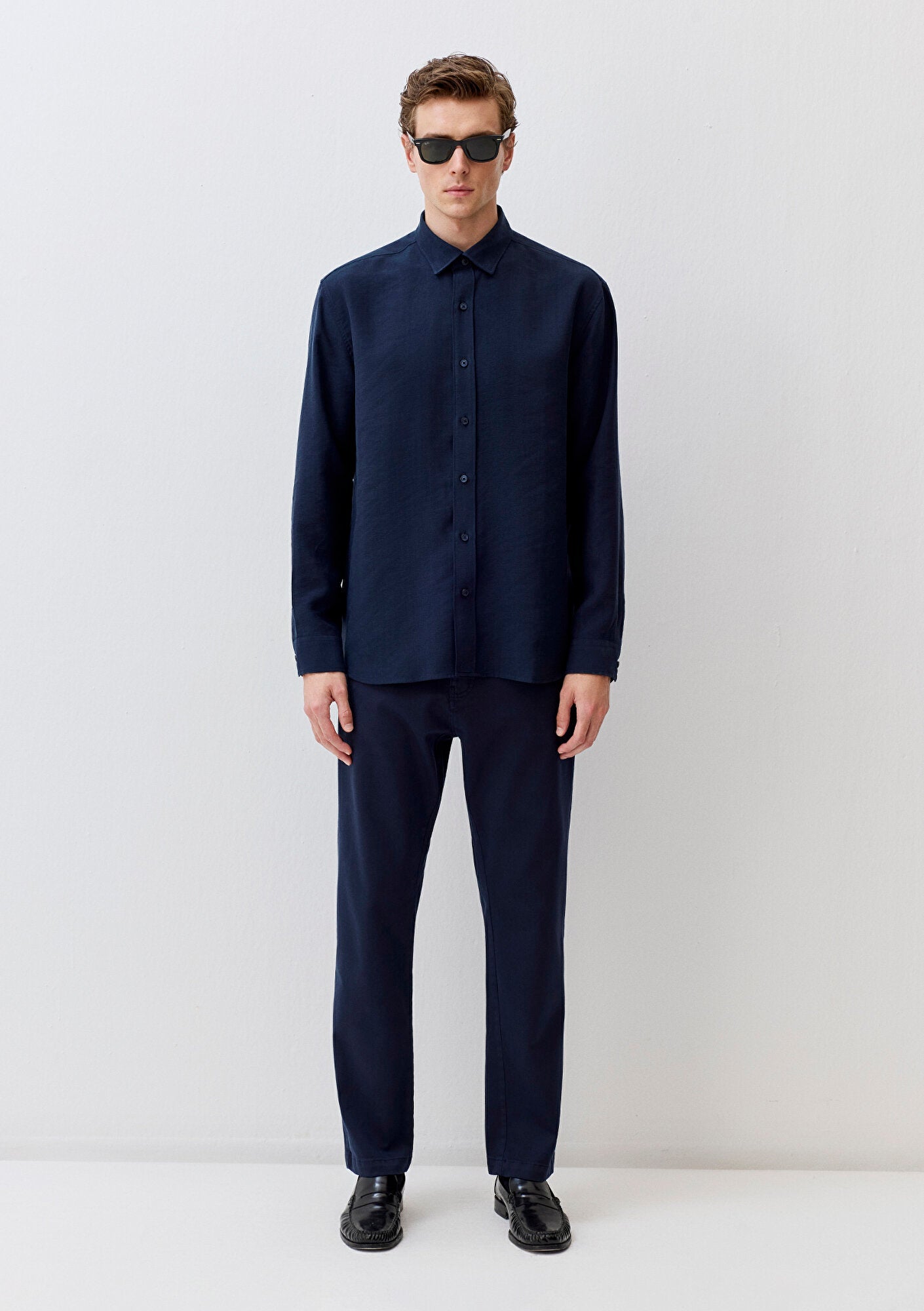 Navy Tencel TM Lyocell Mix Shirt