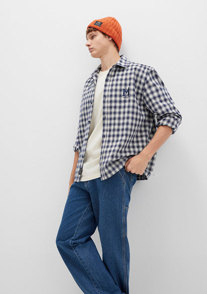 M Logo Printed Checkered Blue Shirt