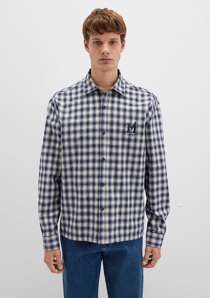 M Logo Printed Checkered Blue Shirt