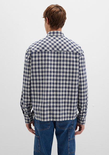 M Logo Printed Checkered Blue Shirt