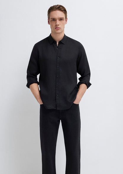 Linen Mix Black Shirt