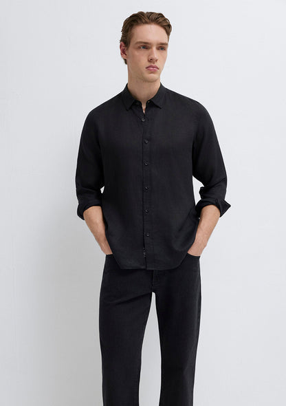 Linen Mix Black Shirt