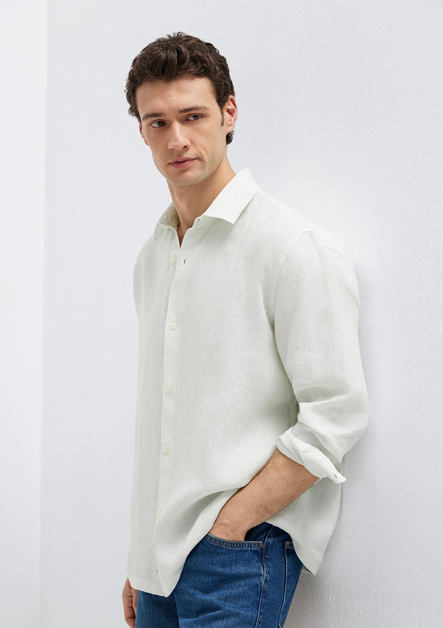 Linen Mix Green Shirt