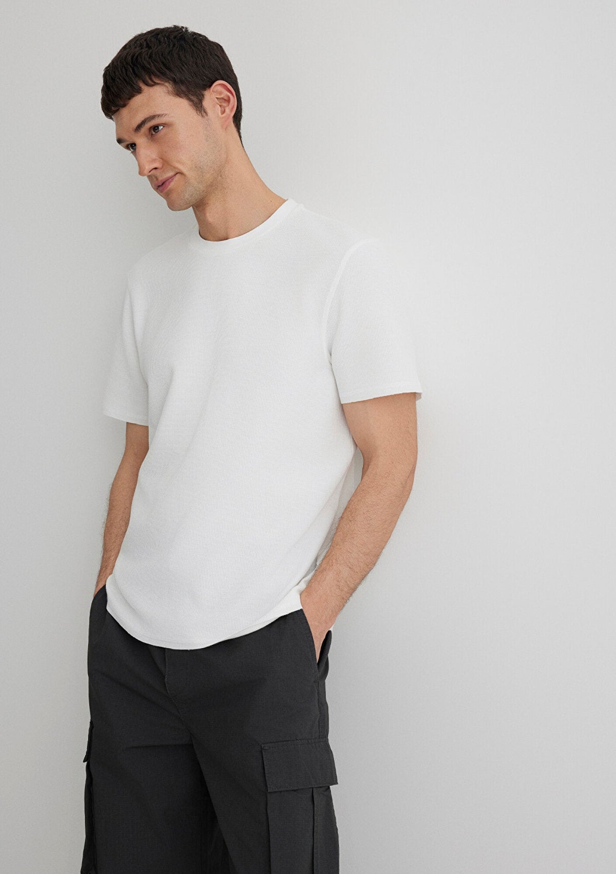 Textured White Basic T-Shirt