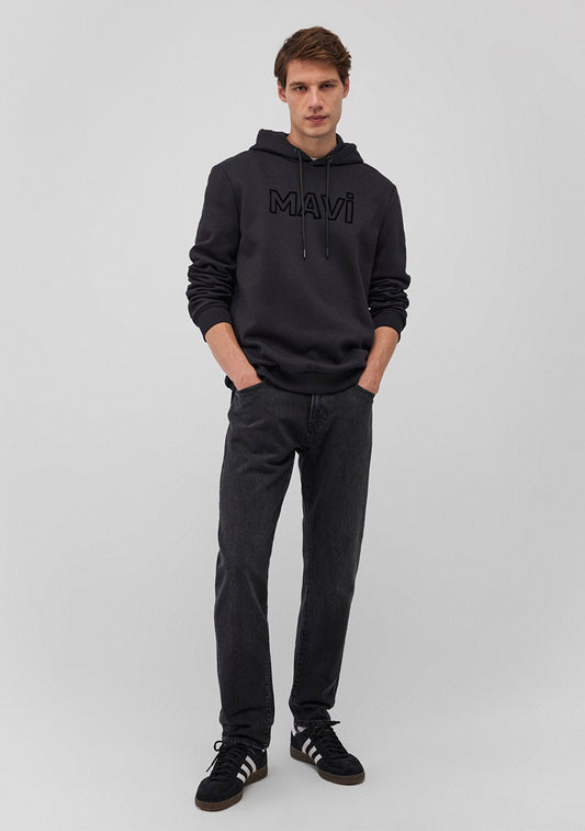 Mavi Logo Printed Hooded Black Sweatshirt